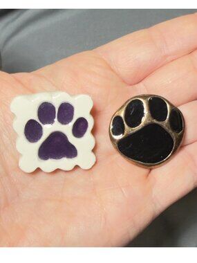 Vintage Paw Print Brooch Set Enamel Dog Cat Pins Square & Round 1.25"